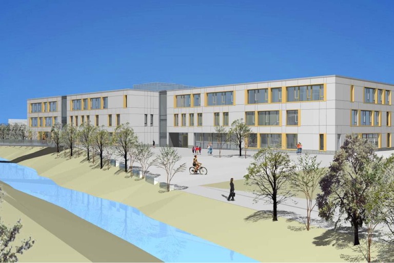 So könnte der Doppel-Neubau nach einem Vorentwurf aussehen.